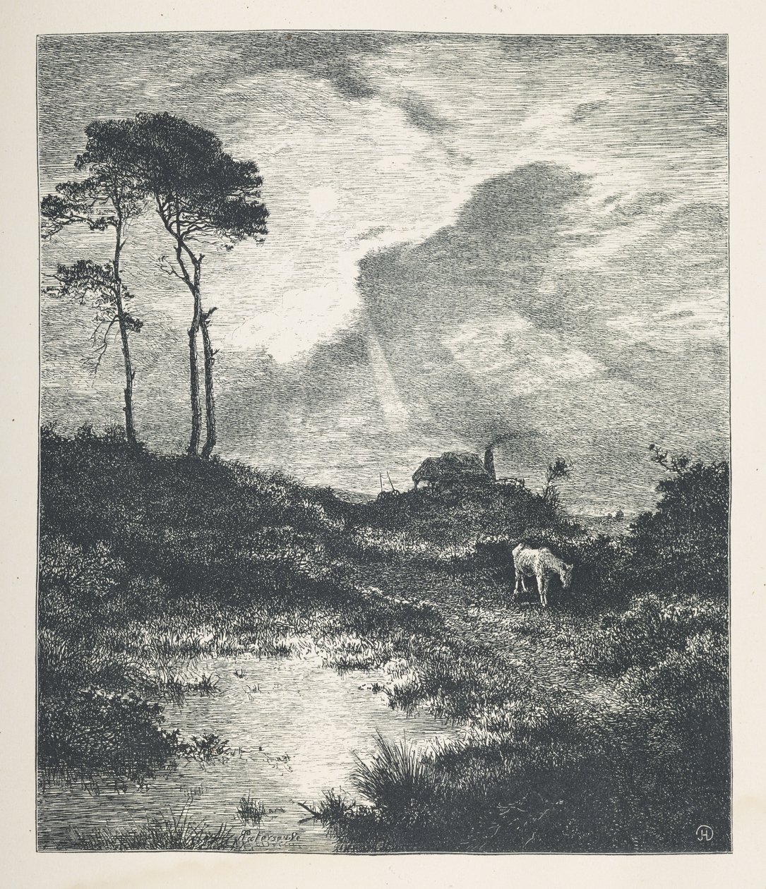 Plate 15. En pastoral scene.  Naturbilder. En serie med tretti originale illustrasjoner tegnet på tre av J. H. Dell, og gravert av R. Paterson.  John Henry Dell av John Henry Dell