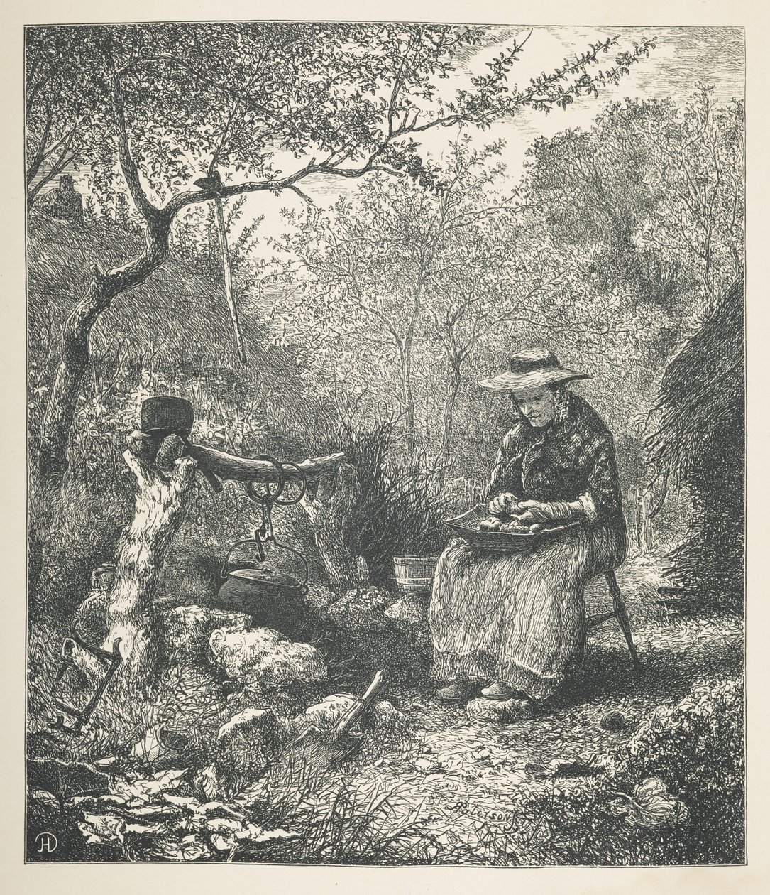 Plate 22. En kvinne som lager mat ute, fra 