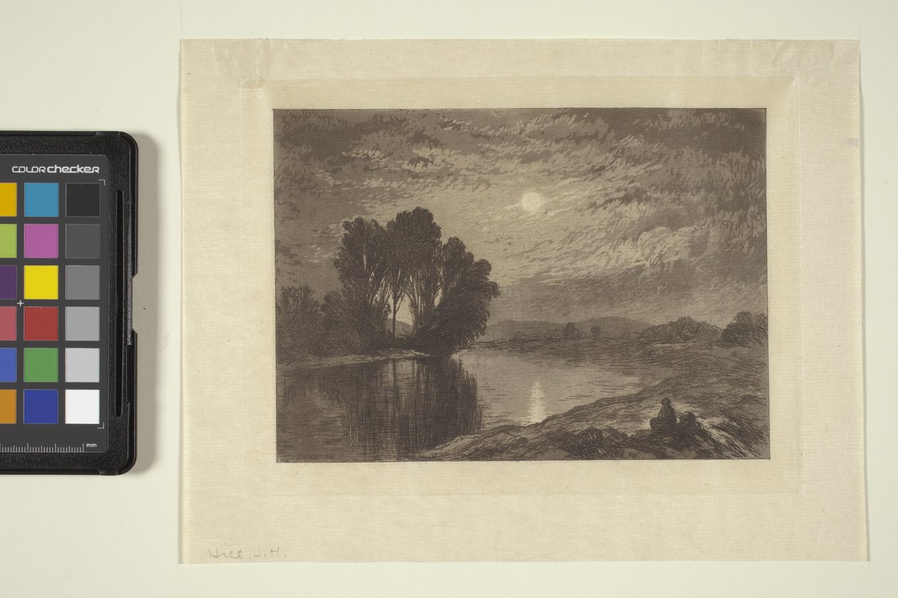 Moonlight On The Androscoggin (blekk, penn, blyant) av John Henry Hill