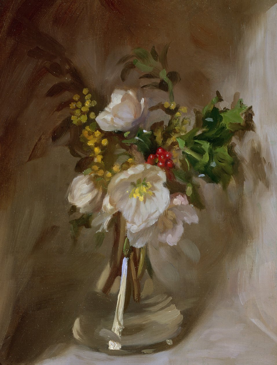 Vinterblomster (olje om bord) av John Henry Lorimer
