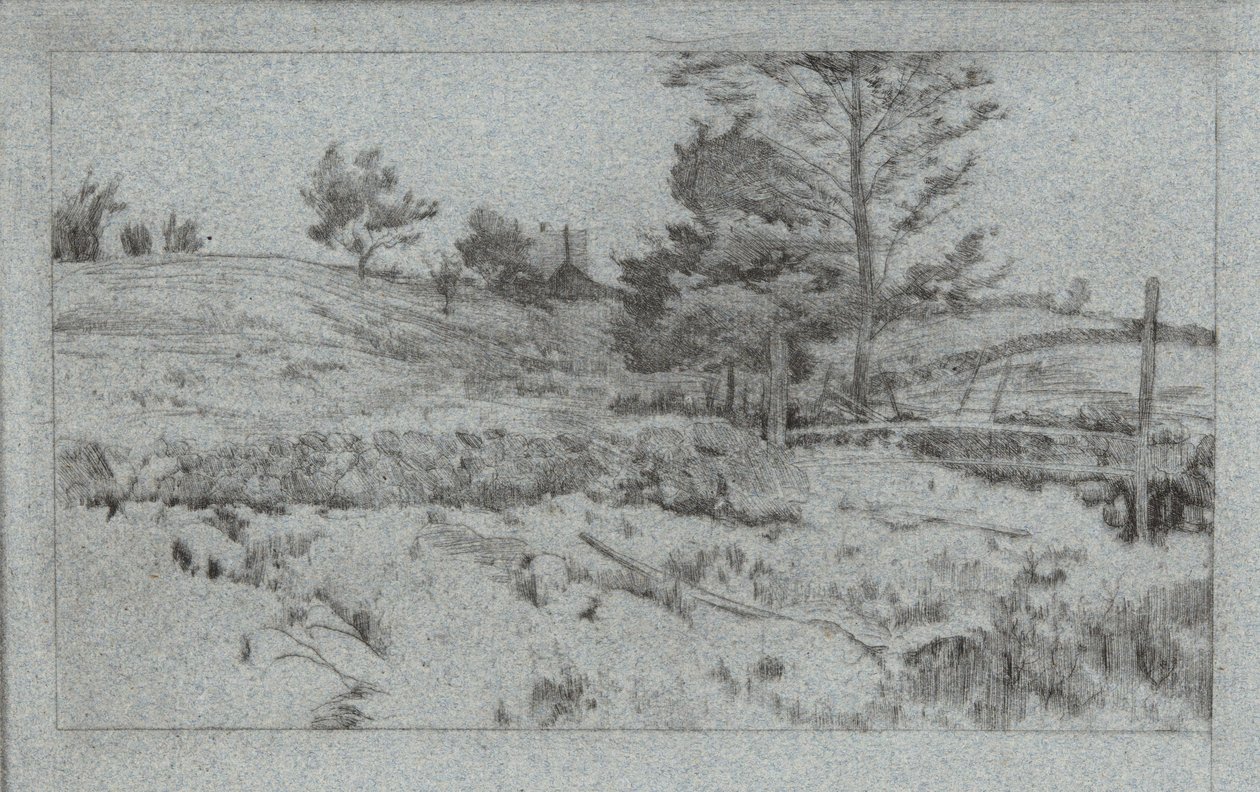 Landskap med steinmur (skisse av felt) av John Henry Twachtman