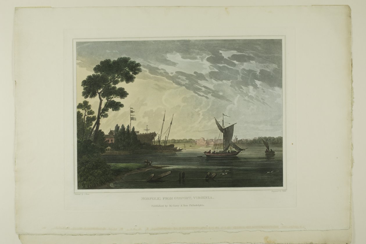 Norfolk; Fra Gosport, Virginia, tallerken fem av det andre antallet pittoreske utsikter over amerikansk natur av John Hill