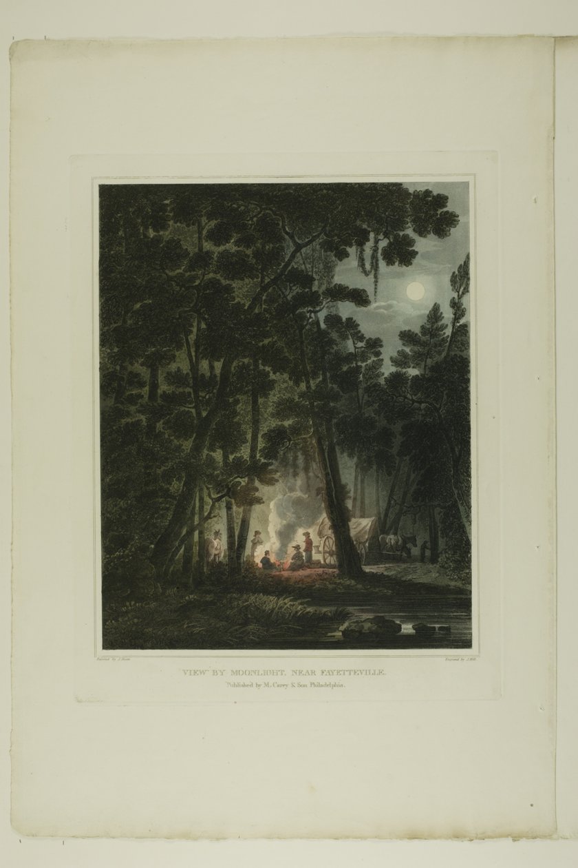 View By Moonlight, nær Fayetteville, tallerken tre av det andre antallet pittoreske utsikter over amerikansk natur av John Hill