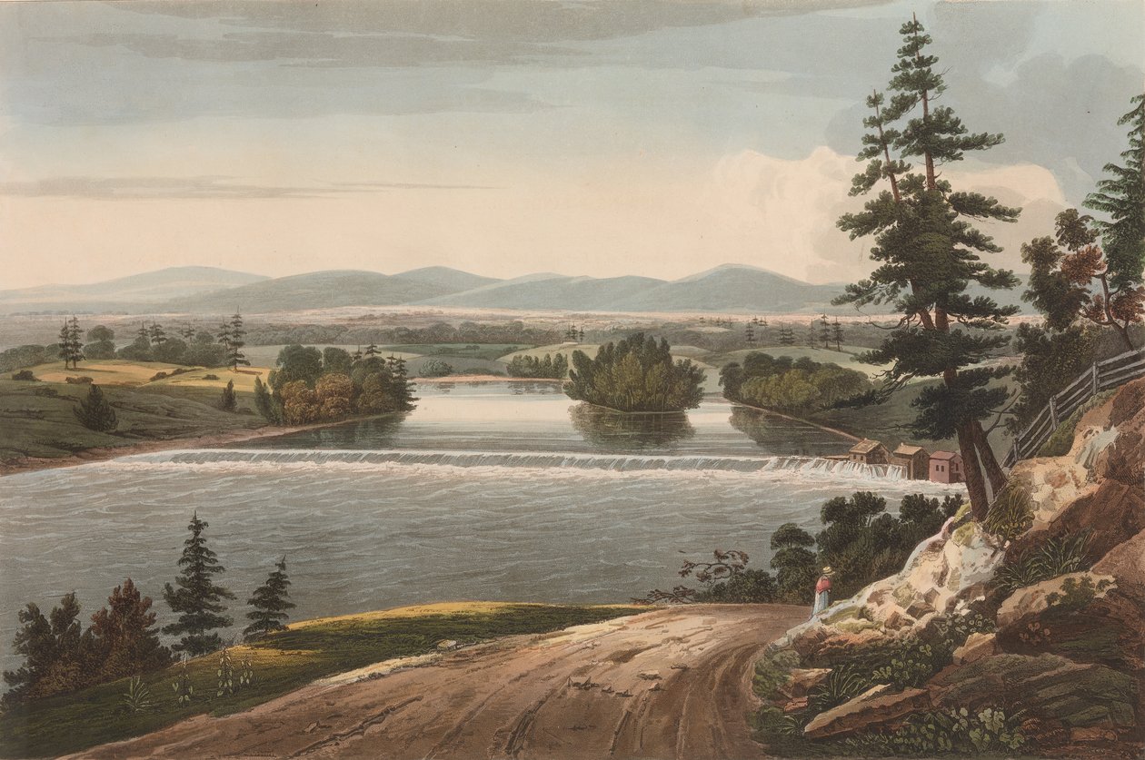 Utsikt nær Sandy Hill nr. 7 av Hudson River Portfolio, 1822-23. av John Hill
