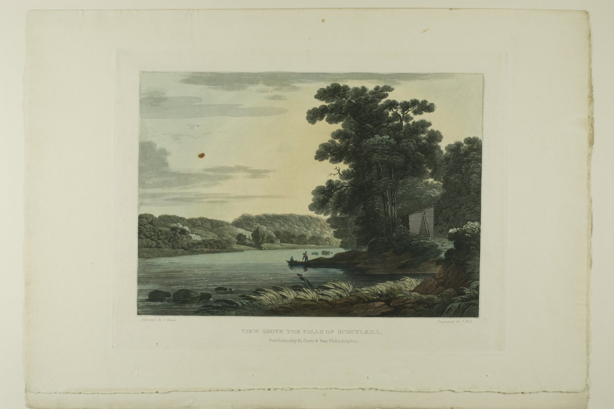 Utsikt over Falls of Schuylkill, plate tre av det første antallet pittoreske utsikter over amerikansk natur av John Hill