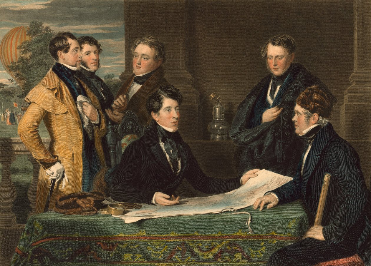 En konsultasjon før en flyreise fra London til Wellburg i Nassau den 7. dagen i november 1836, pub. 1843 av John Hollins