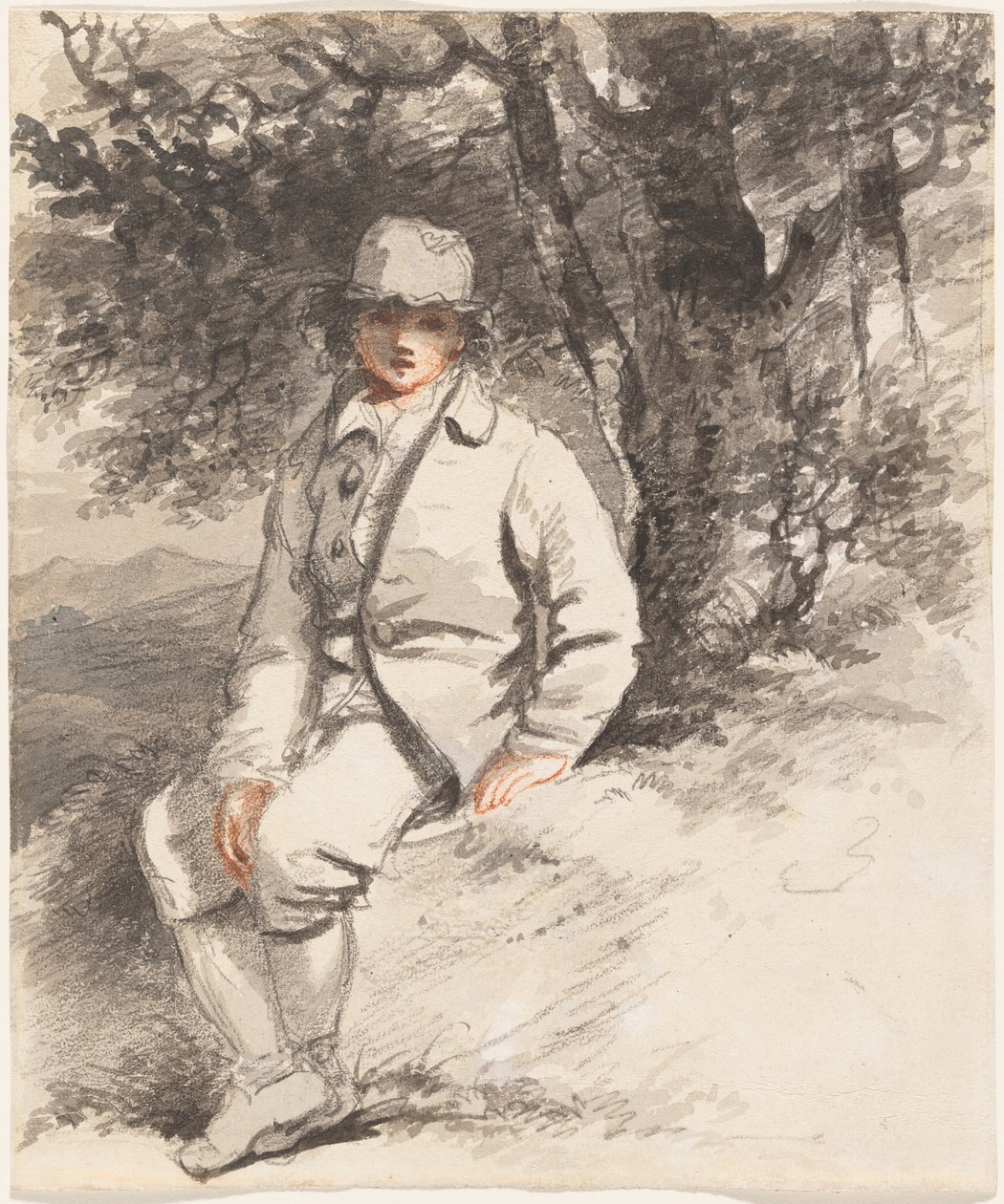 En ung gutt som sitter under et tre av John Hoppner