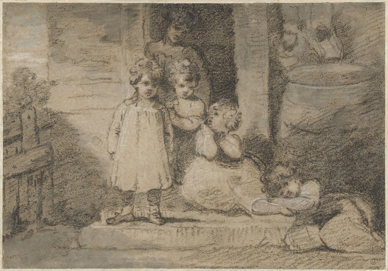 Fire barn og en eldre jente av John Hoppner