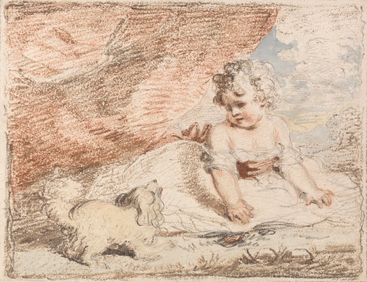 Ungt barn med lapphund av John Hoppner