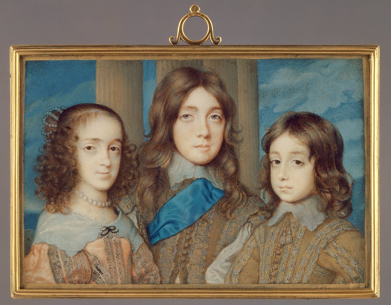 Nr.3877 Barn av Charles I: James, hertug av York, prinsesse Elizabeth, Henry, hertug av Gloucester, 1646-47 (wc på vellum) av John Hoskins