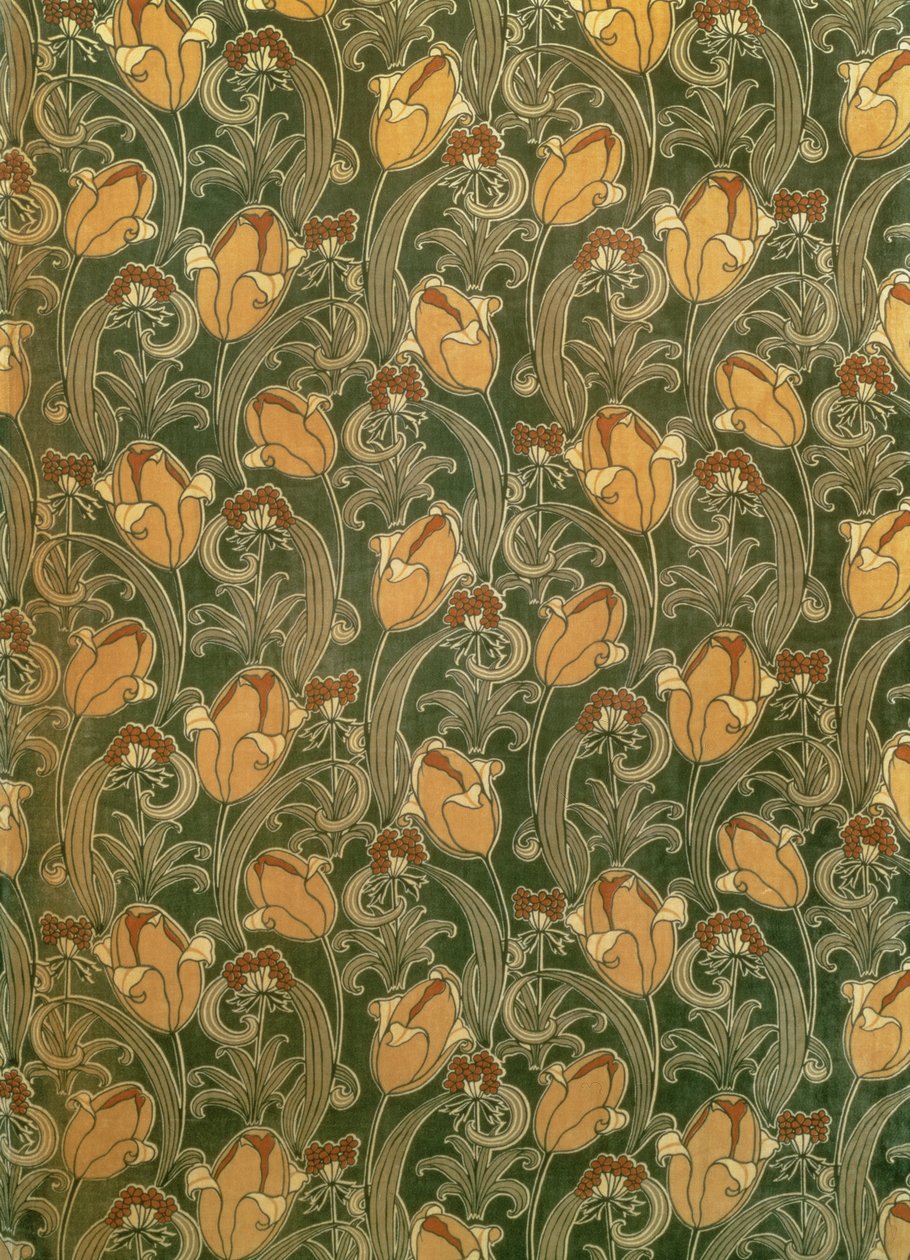 Tulipaner, design for The Silver Studio, ca. 1898 (trykt fløyelsaktig) av John Illingworth (attr. to) Kay