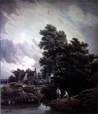 Landskap med vannmølle og figurer av John James Chalon