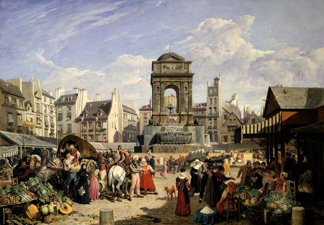 Market and Fountain of the Innocents, Paris, 1823 av John James Chalon