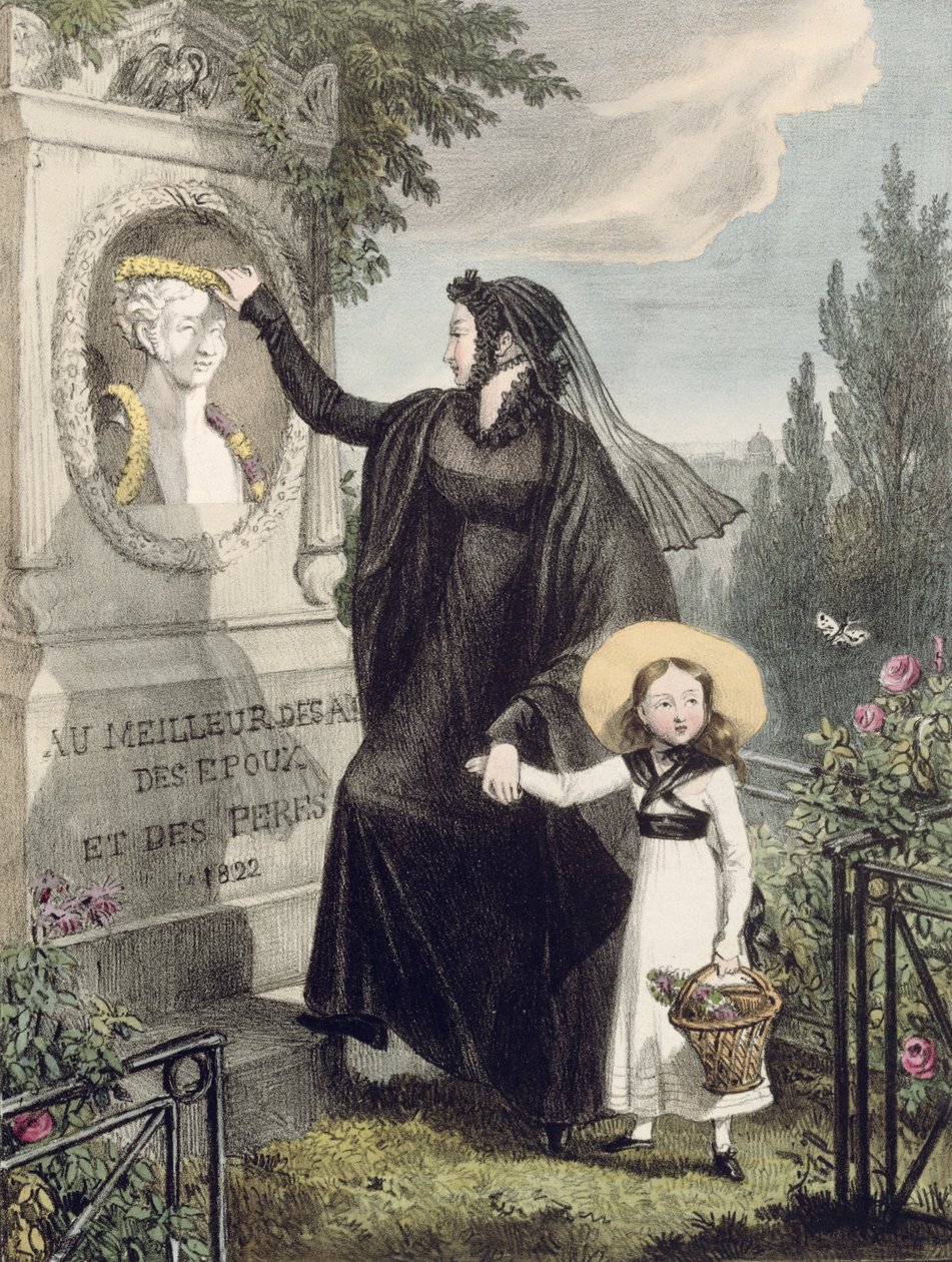 Kirkegården til Pere Lachaise, trykt av Charles Joseph Hullmandel (1789-1850) pub. 1822 (fargegravering) av John James Chalon