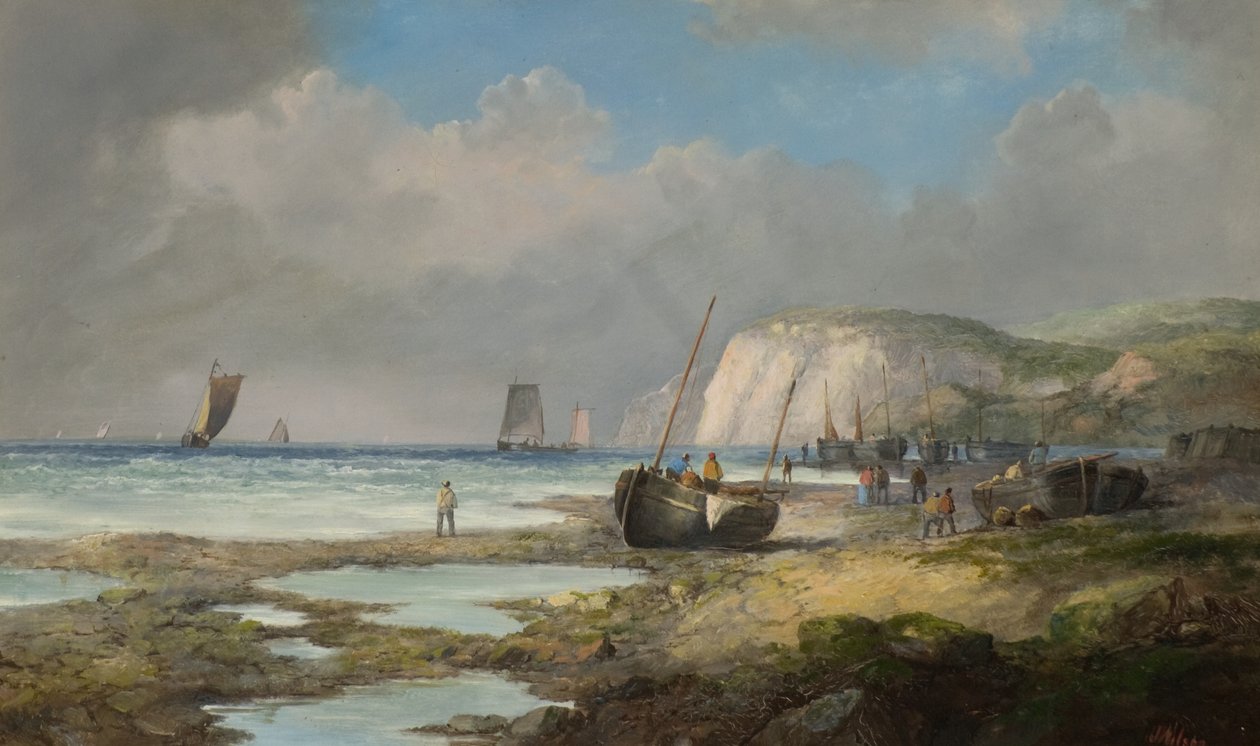 Havlandskap med fiskebåter av John James Wilson