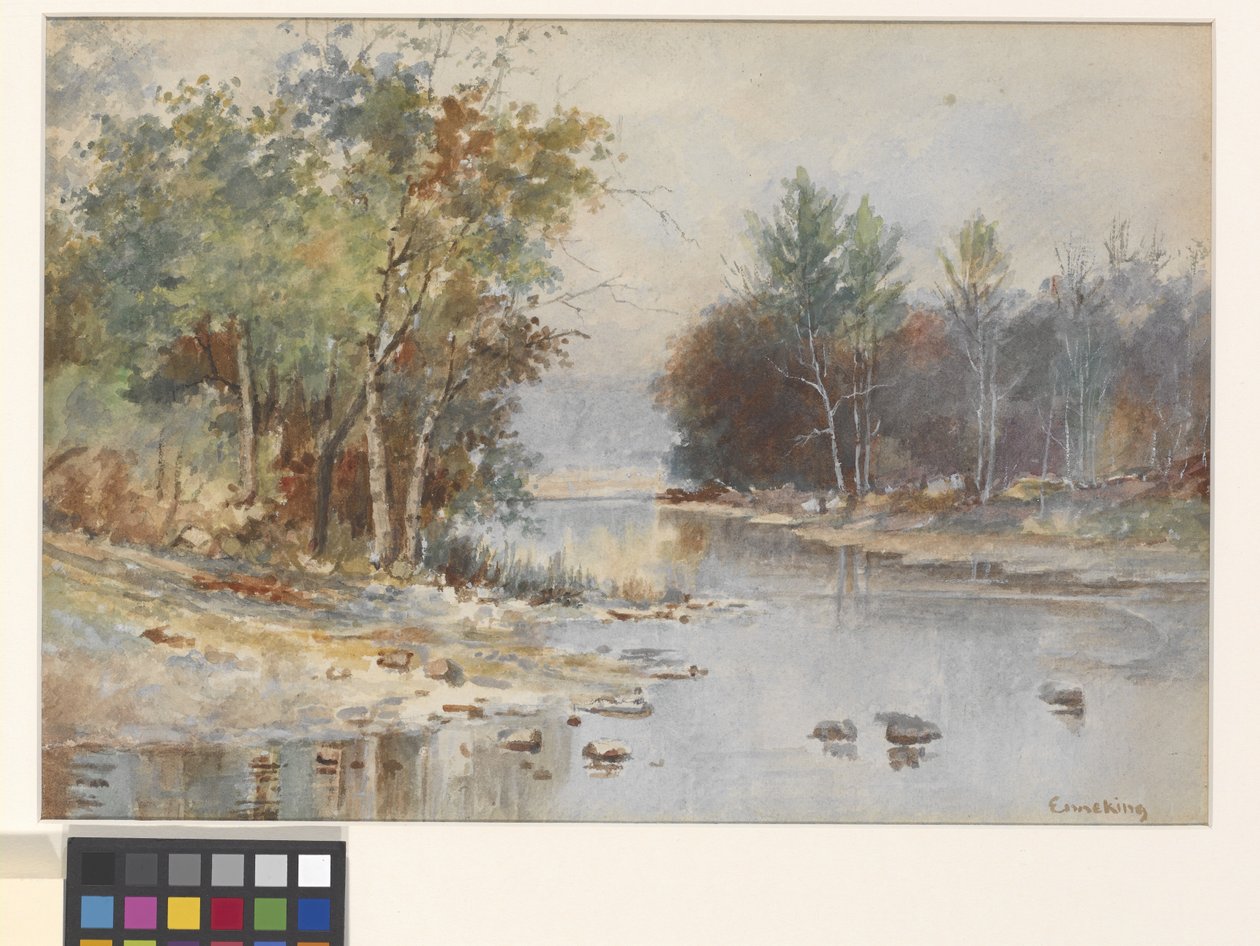 Uten tittel (Stream In Autumn) (akvarell på hvitt kaldpresset akvarellpapir) av John Joseph Enneking