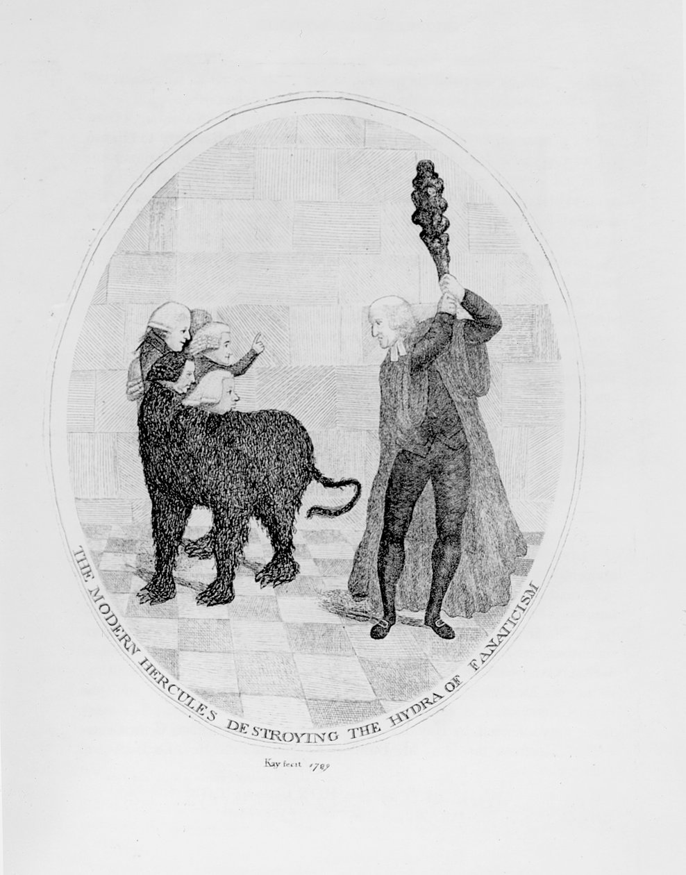 The Modern Hercules ødelegger Hydra of Fanatacism, 1789 av John Kay