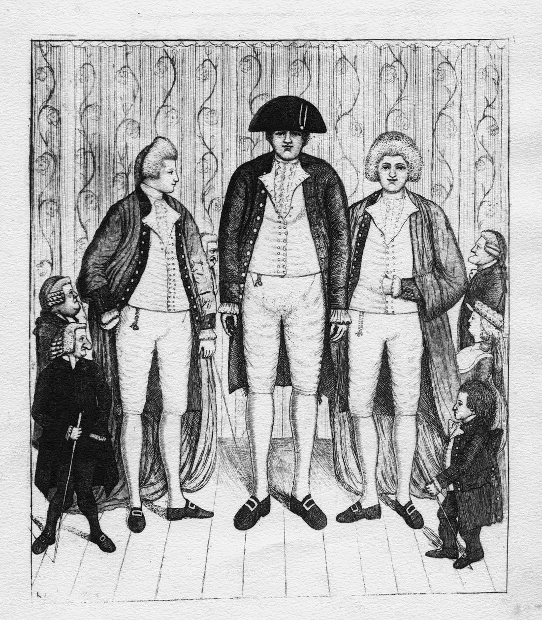 Three Giants med en gruppe tilskuere, 1784 av John Kay