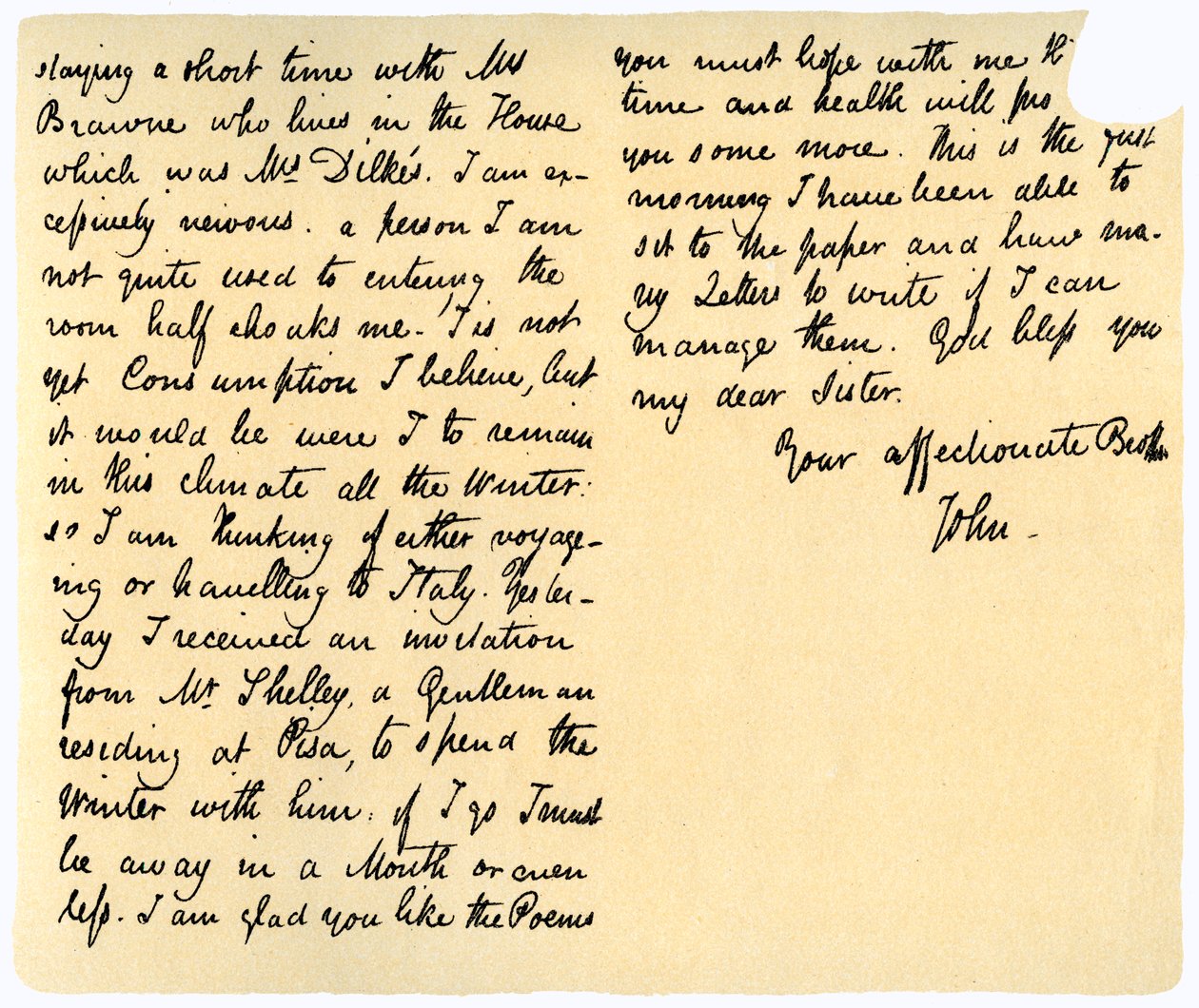 Brev fra John Keats til søsteren hans, Fanny Keats, 14. august 1820 av John Keats