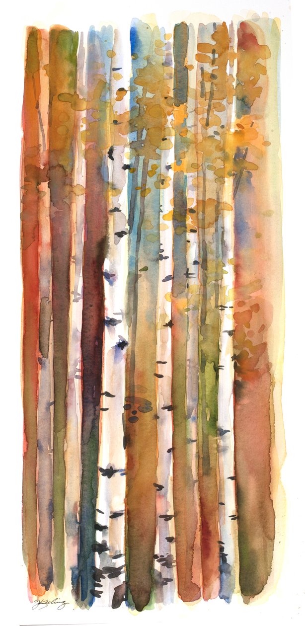 Bjørker om høsten, 2013, (akvarell) av John Keeling