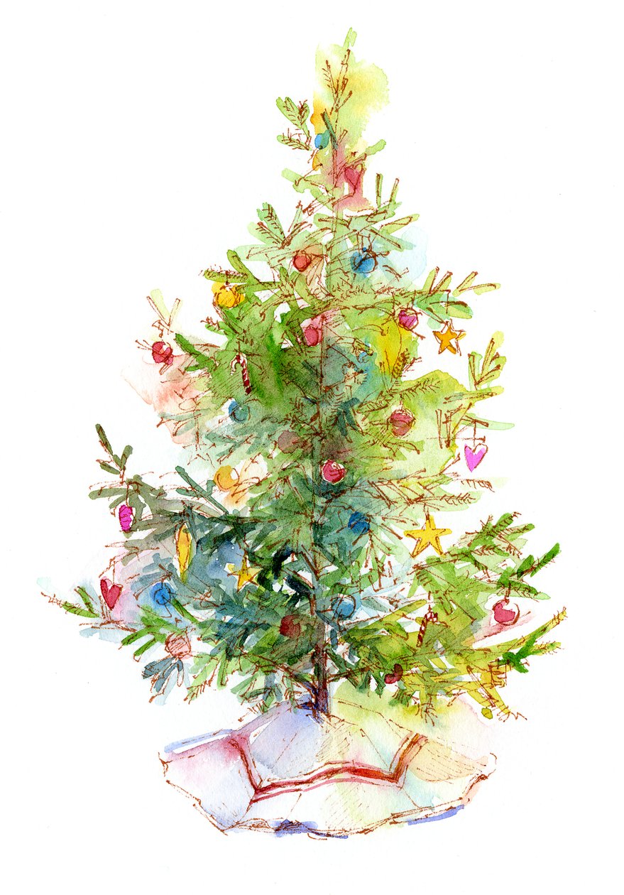 Juletre med skjørt, 2016, (akvarell) av John Keeling