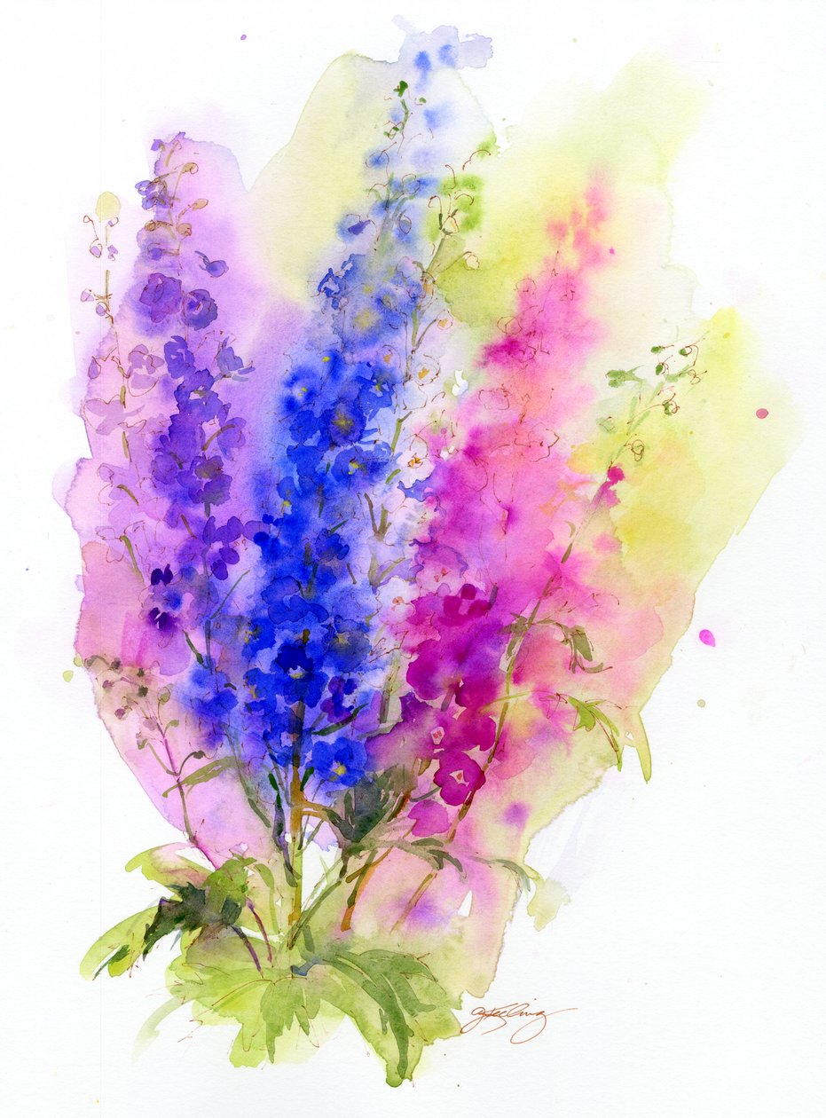 Delphinium, 2016, (akvarell) av John Keeling