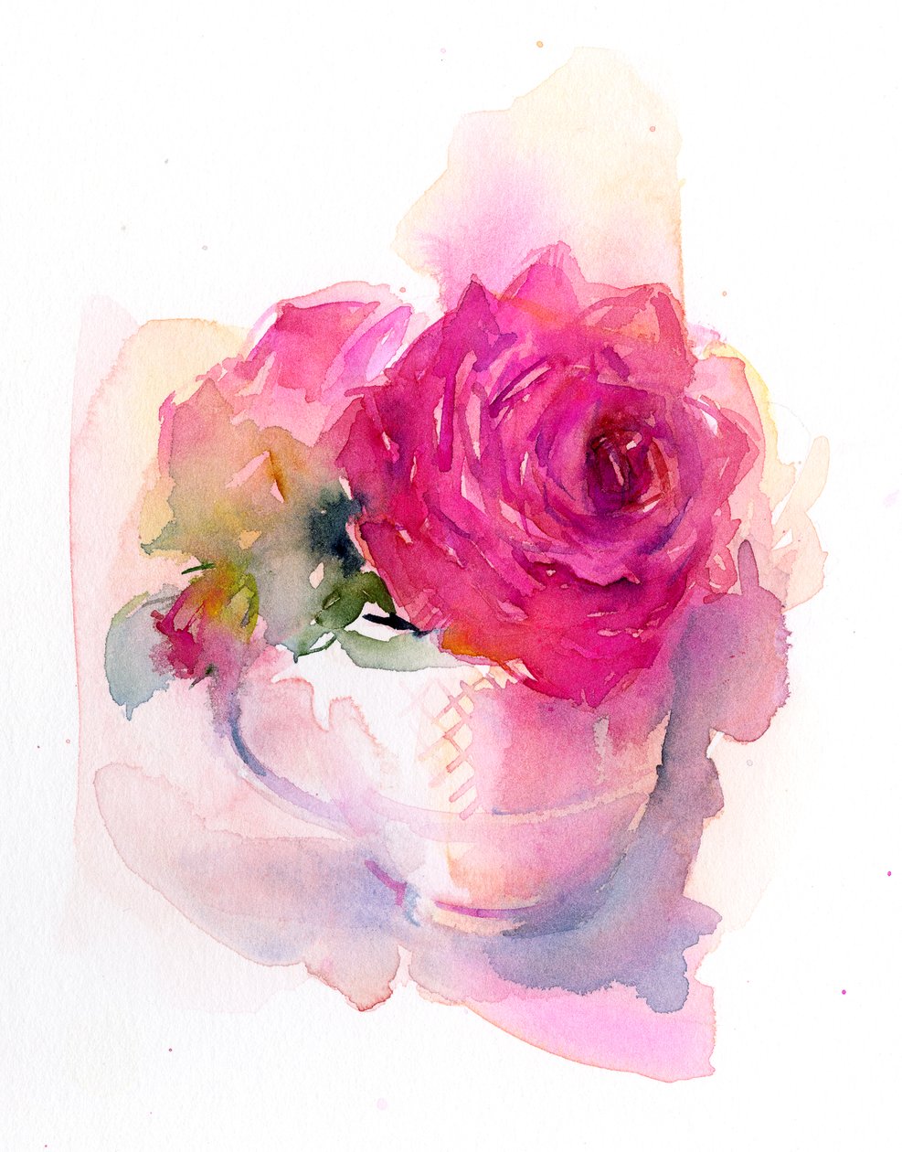 Rose i tekopp, 2017, (akvarell) av John Keeling