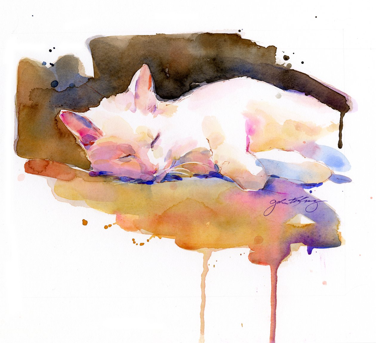Snowball sleeping, 2014, (akvarell) av John Keeling