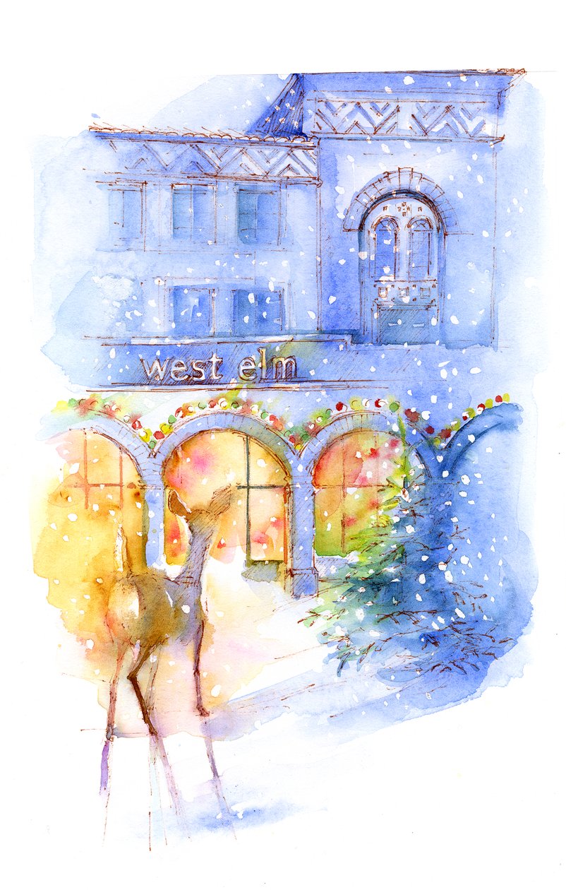 West Elm at Christmas, 2016, (akvarell) av John Keeling