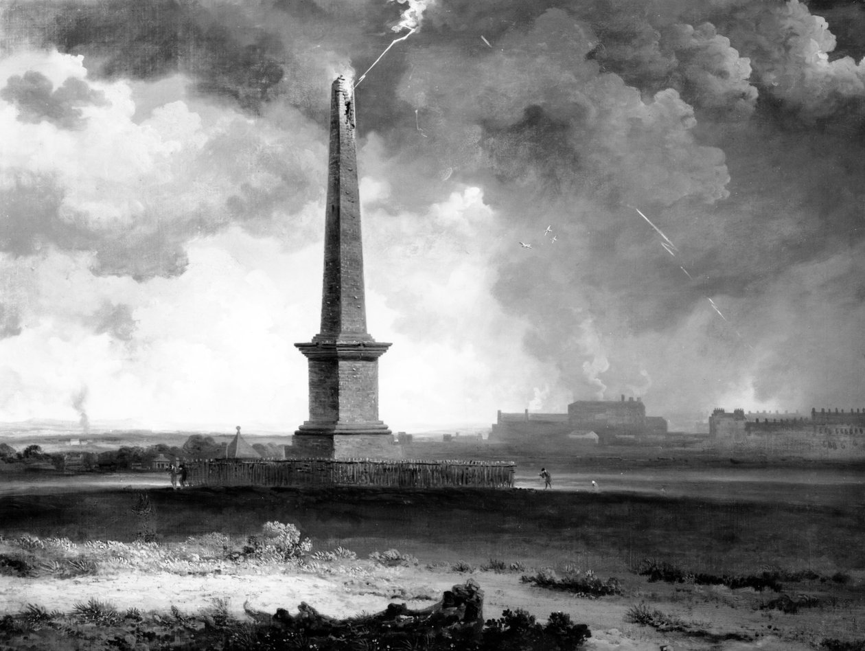 Nelsons monument truffet av lynet, ca. 1810 av John Knox