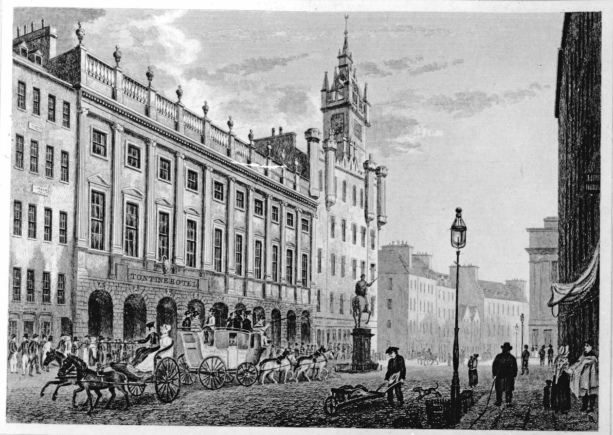 Utsikt over rådhuset, Exchange, Glasgow, gravert av Joseph Swan, 1828 av John Knox