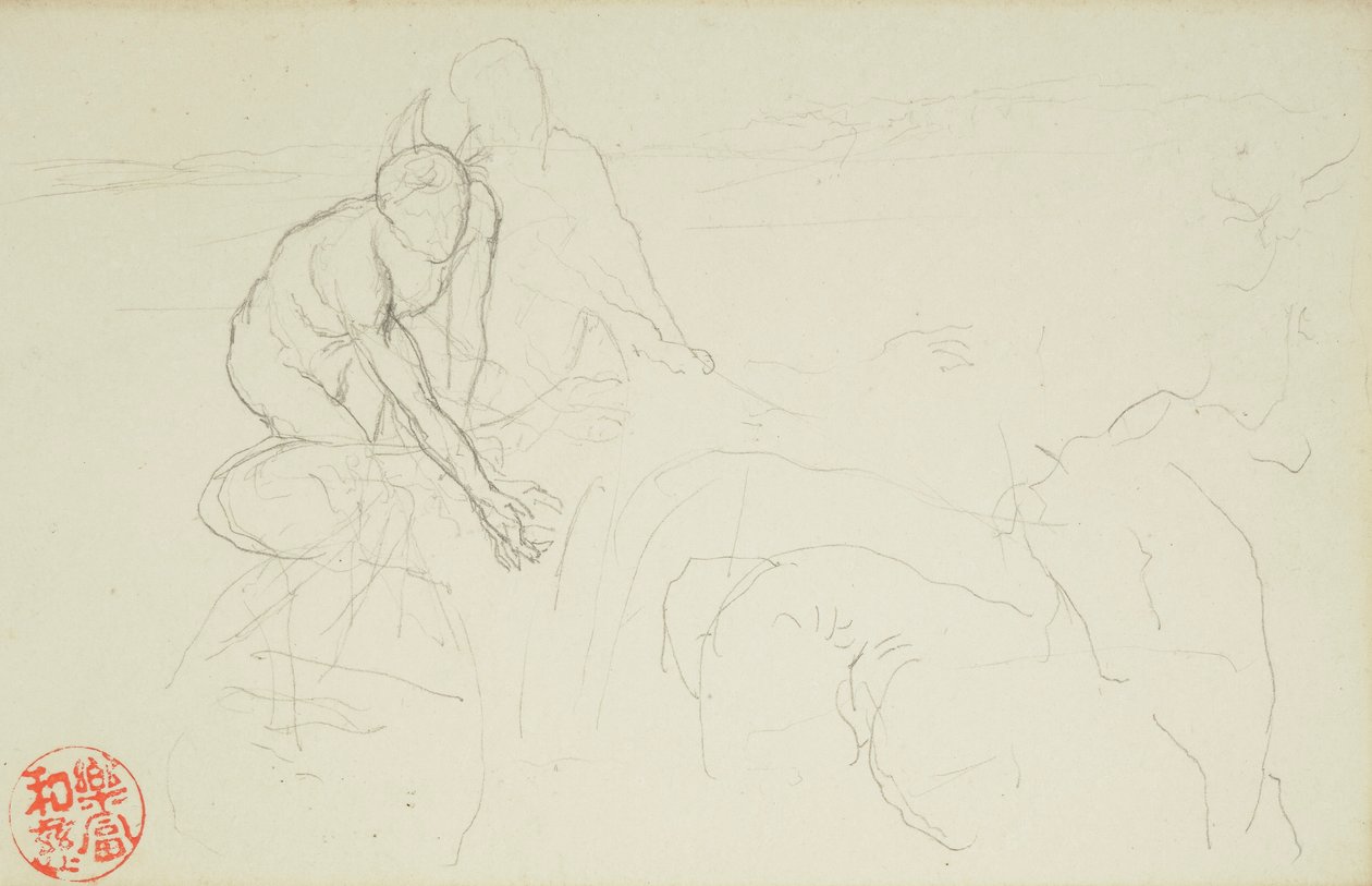 Achilles og Xanthus, fra La Farge folioene #849 og #860, en av 42 tegninger av John La Farge