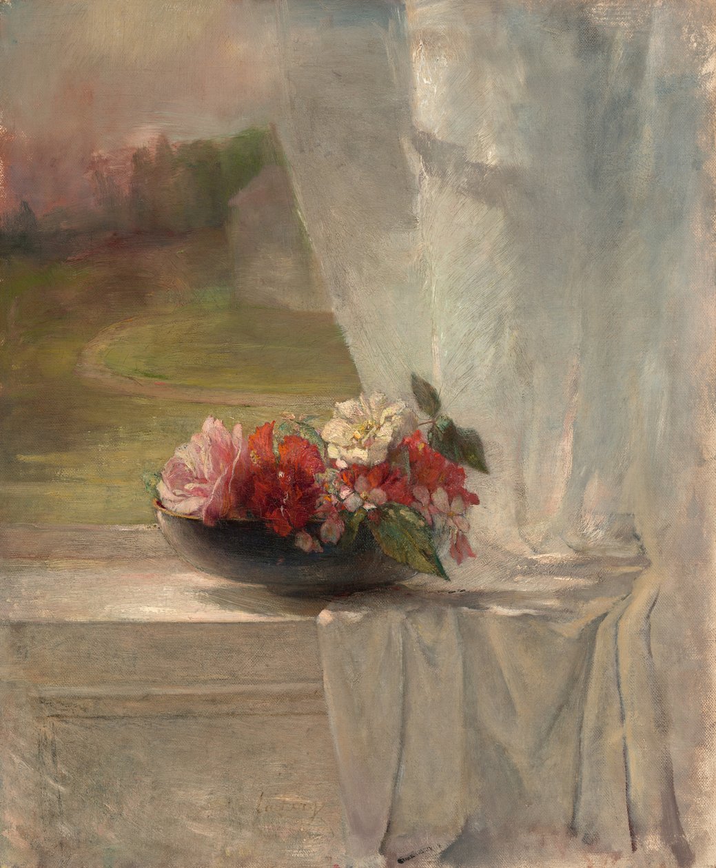 Blomster på en vindushylle av John La Farge