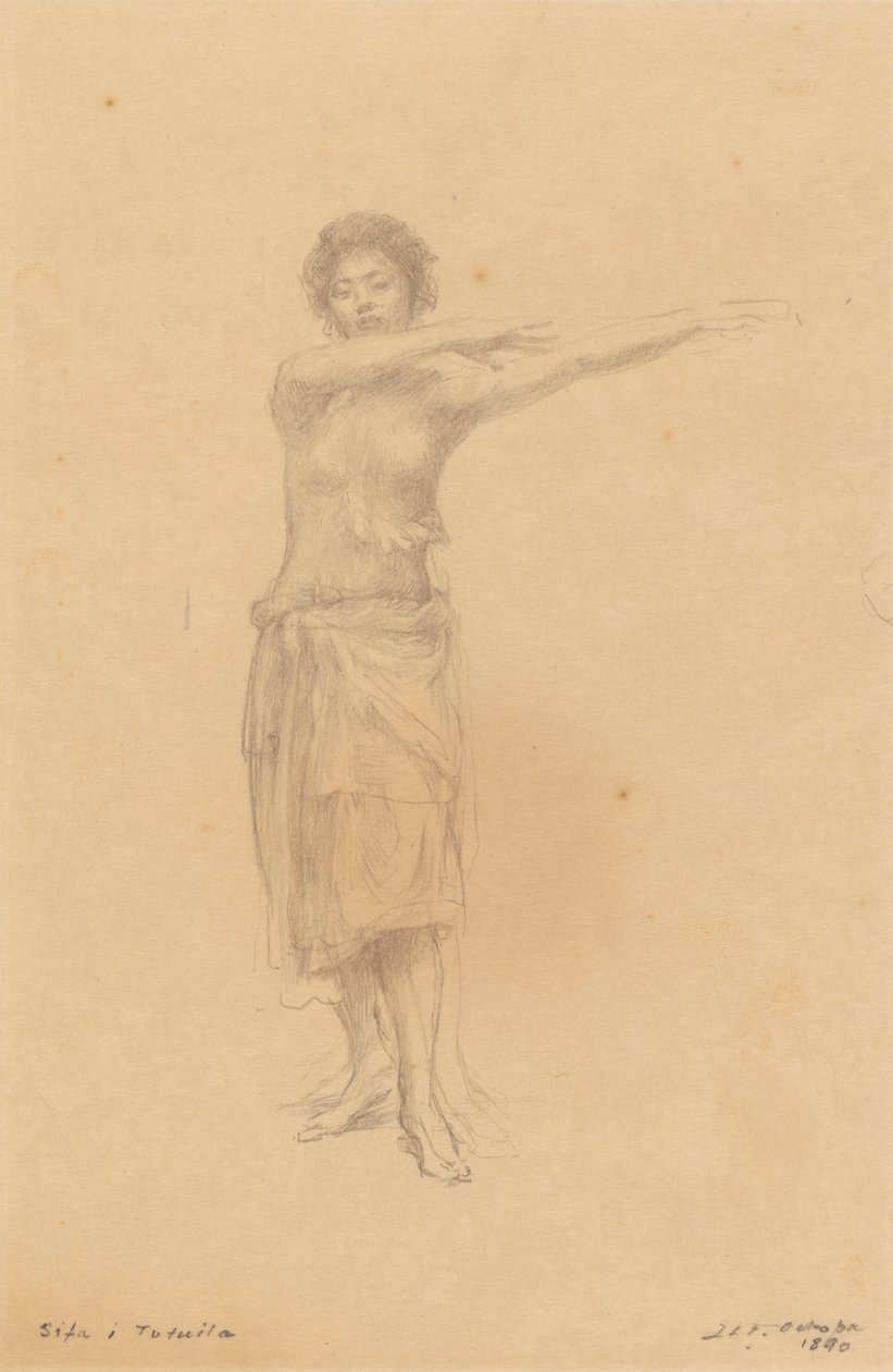 Taupo danser den stående Siva, Samoa av John La Farge