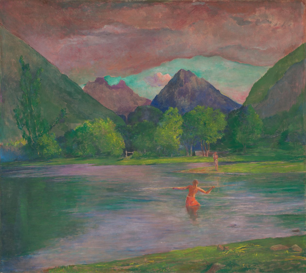Inngangen til Tautira-elven, Tahiti. Fisker som spyr en fisk av John La Farge