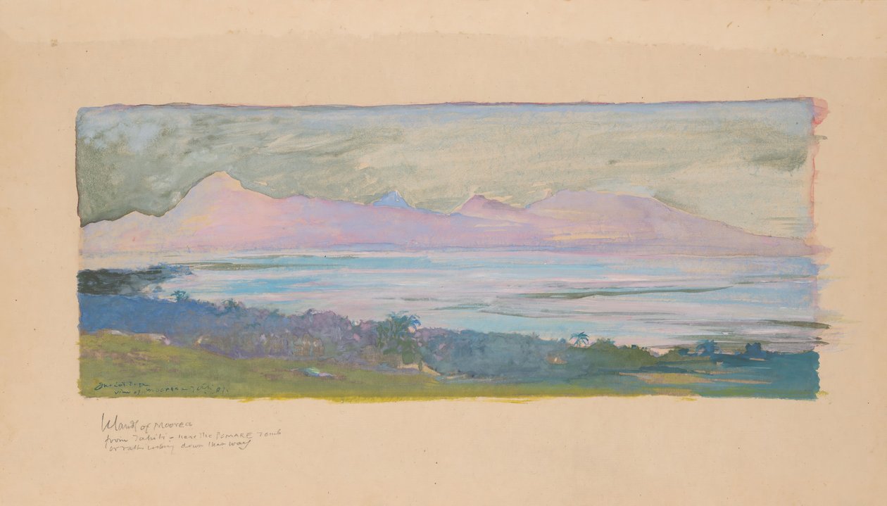 Øya Moorea ser over sundet fra Tahiti, januar 1891, 1891. av John La Farge