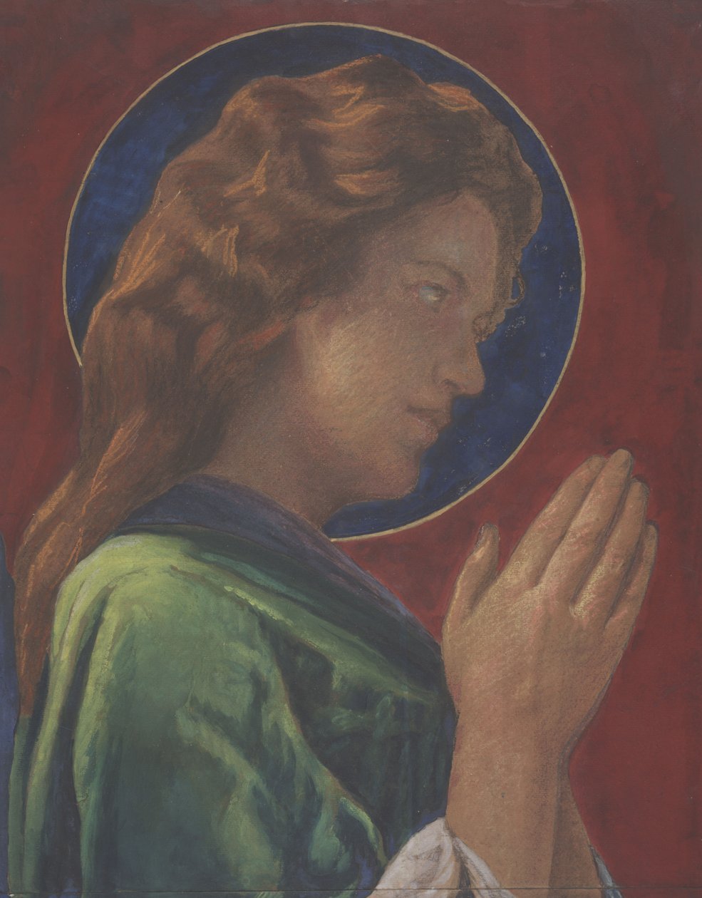 A Saint (pastell og akvarell på papir montert på kryssfiner) av John La Farge or Lafarge