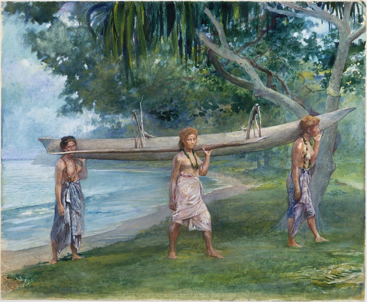 Jenter som bærer en kano, Vaiala i Samoa av John La Farge or Lafarge