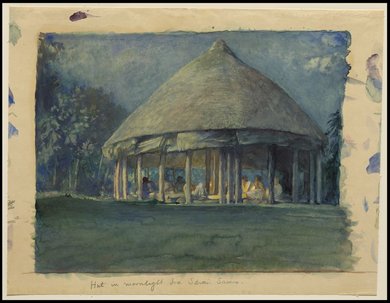 Hut in Moonlight, Iva, Savaii, October 1890, 1890 av John La Farge or Lafarge