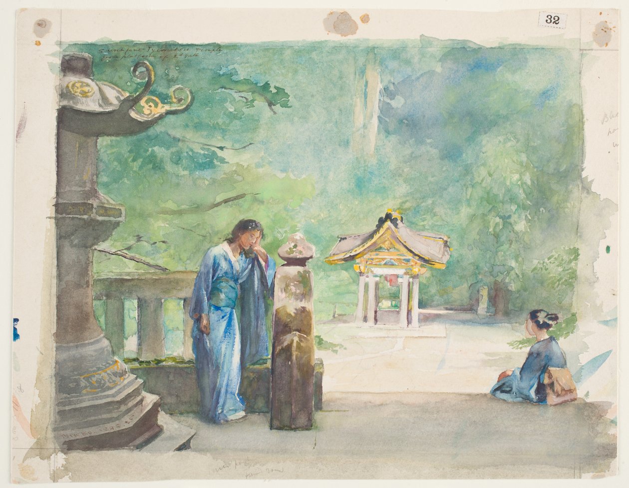 Hellig skrift, Iyemitsu-tempelet (wc over grafitt på papir) av John La Farge or Lafarge