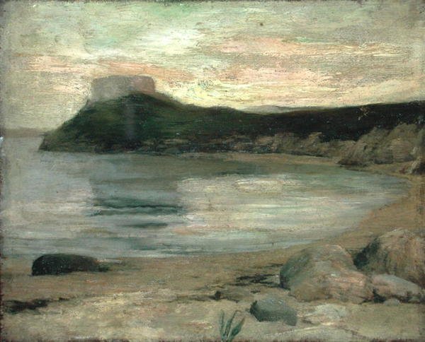 Study of Evening Light, Fort Dumpling, Newport Harbor (olje på lerret) av John La Farge or Lafarge