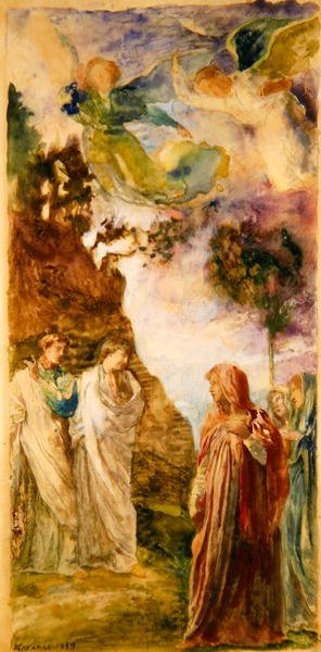 Three Marys: Study for the Southworth Window, Church of the Ascension, New York (akvarell og gouache over grafitt på papir) av John La Farge or Lafarge