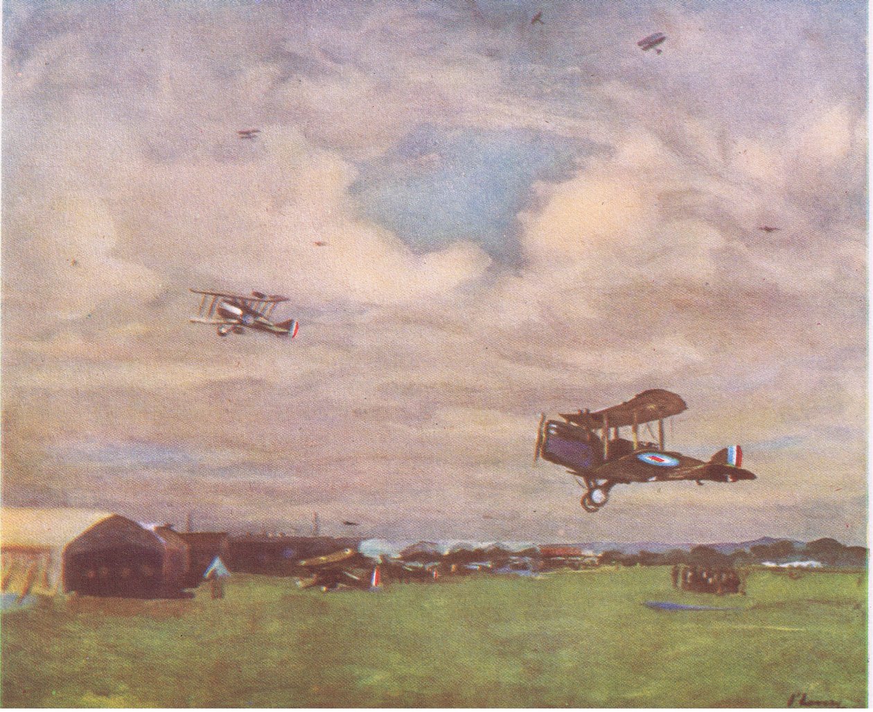 En flyplass i, 1918, fra British Adventure utgitt av Collins, 1947 av John Lavery