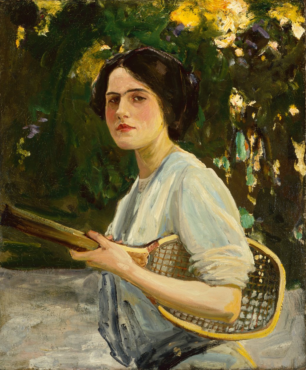 Eileen Lavery holder en tennisracket av John Lavery