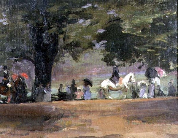 Rotten Row, Hyde Park No.1 (olje på lerret lagt om bord) av John Lavery