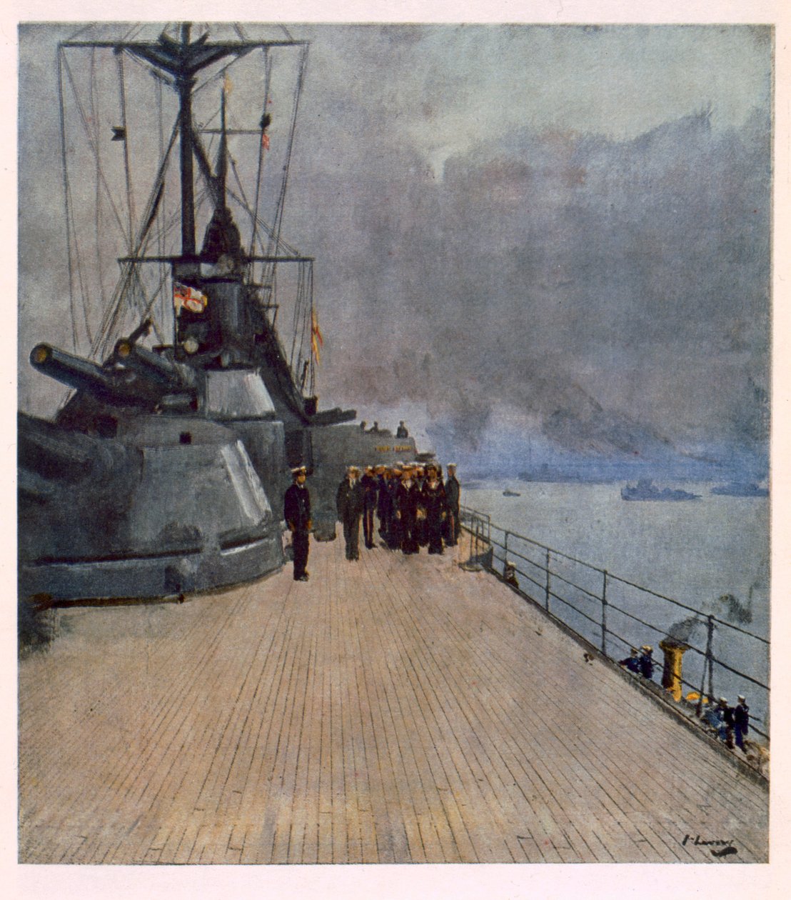 The Quarter Deck of HMS Queen Elizabeth, fra British Artists at the Front, Fortsettelse av The Western Front, 1918 av John Lavery