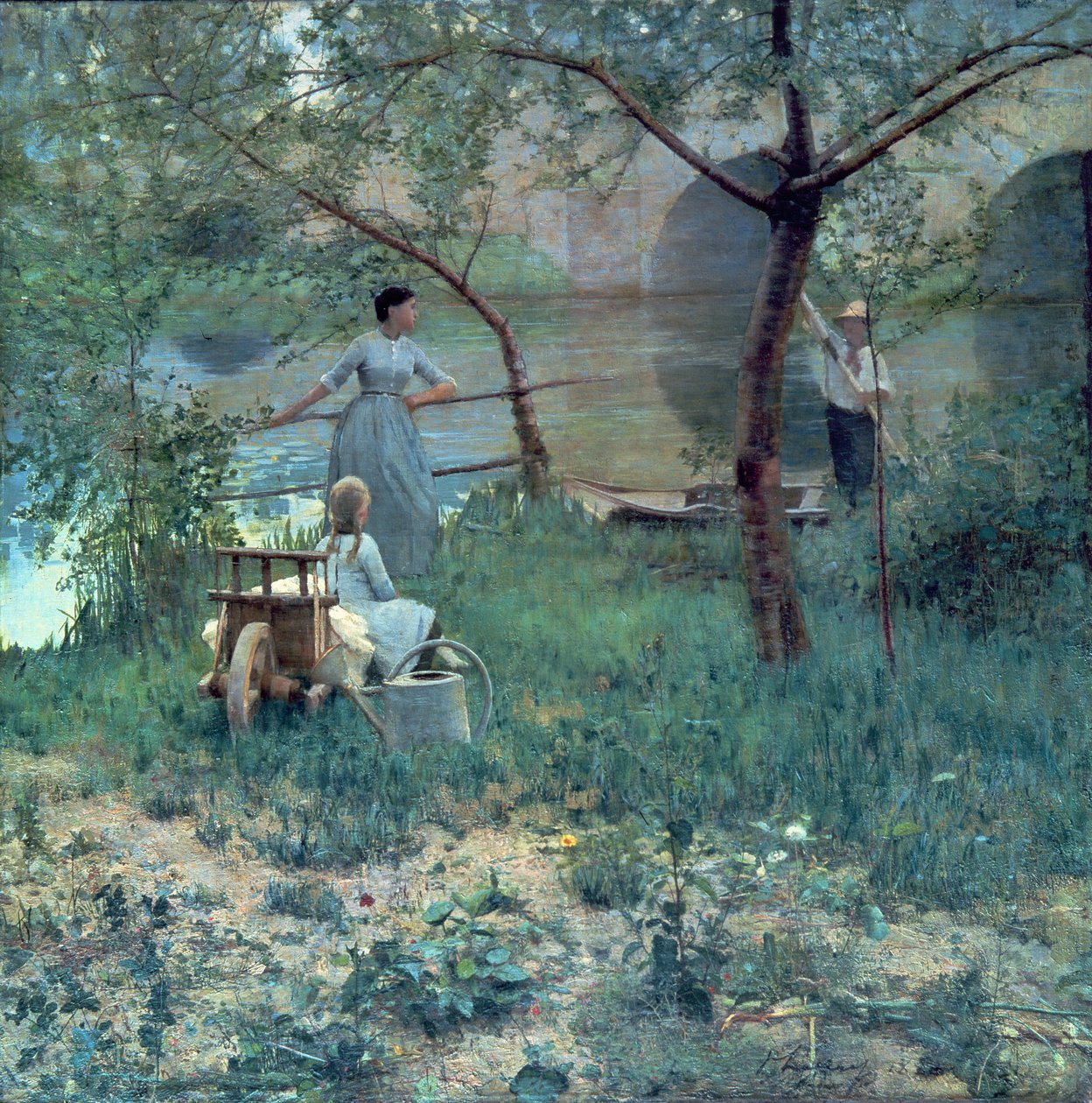 Under kirsebærtreet, broen ved Grez, 1884 av John Lavery