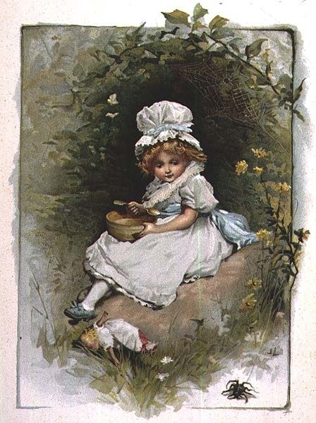 Little Miss Muffet, fra en illustrert bok med barnerim for barn av John Lawson