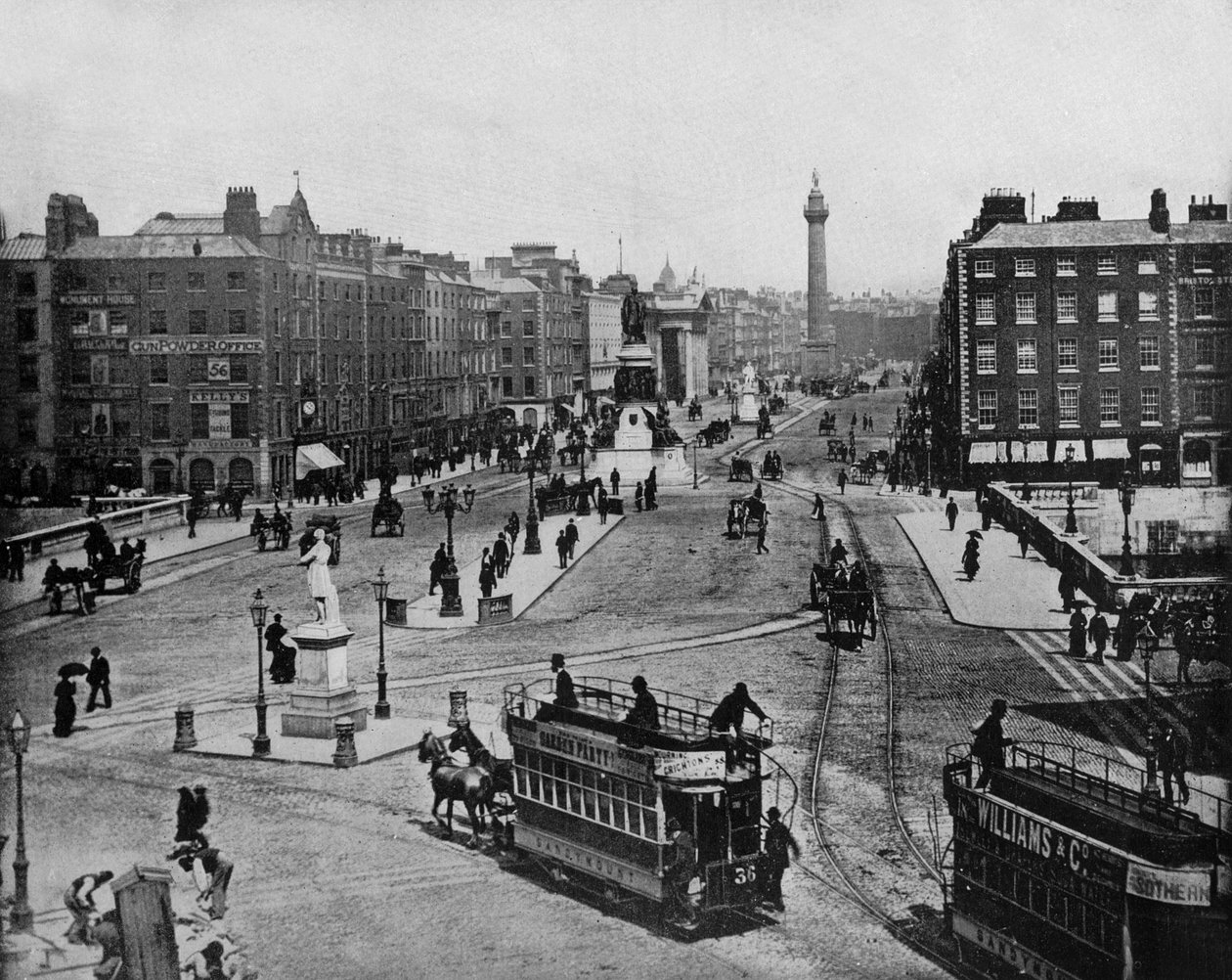 Sackville Street i Dublin, Irland, ca. 1900 (s/hvitt-bilde) av John Lawson Stoddard