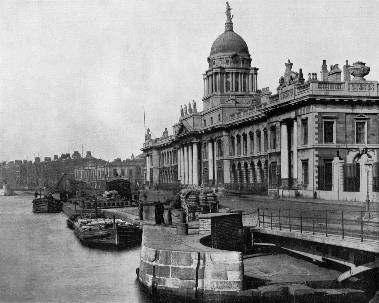 Tollvesenet i Dublin (Irland) åpnet i 1791 (s/hvitt-bilde) av John Lawson Stoddard